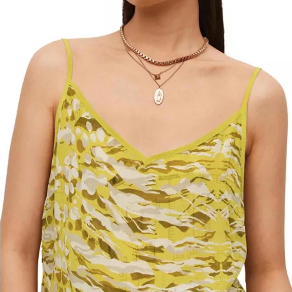 All‎ Saints Tami Oniyuri Chartreuse Yellow Camo Tank Top 8 Camisole Graphic Cool